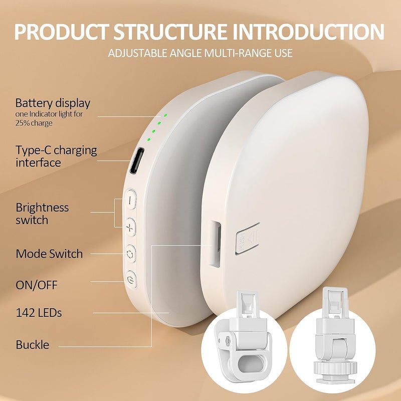 XINBAOHONG Rechargeable Clip Fill Video Conference Light, Selfie Light for Phone Android Camera iPad Laptop 142 LED Phone Light for Makeup TikTok Selfie Vlog - Image 2